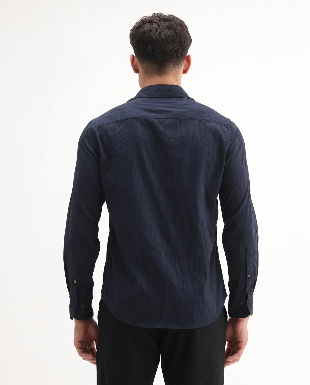 Rare Rabbit Men's Jerna-B Navy Cotton Blend Striped Print Regular Fit Half Sleeve Collared Shirt