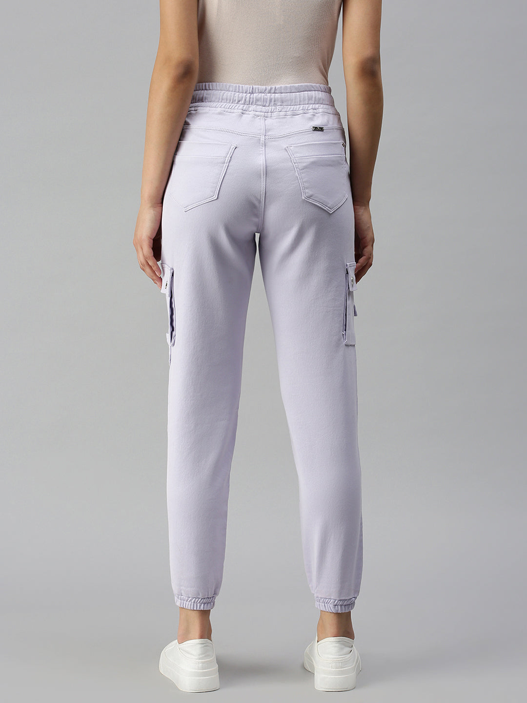 Women's Lavender Jogger High-Rise Low Distress Cuffed Hem Stretchable Denim Jeans