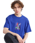 Rare Rabbit Men's Just Blue Cotton Graphic Print Boxy Fit Half Sleeve Crew Neck T-Shirt