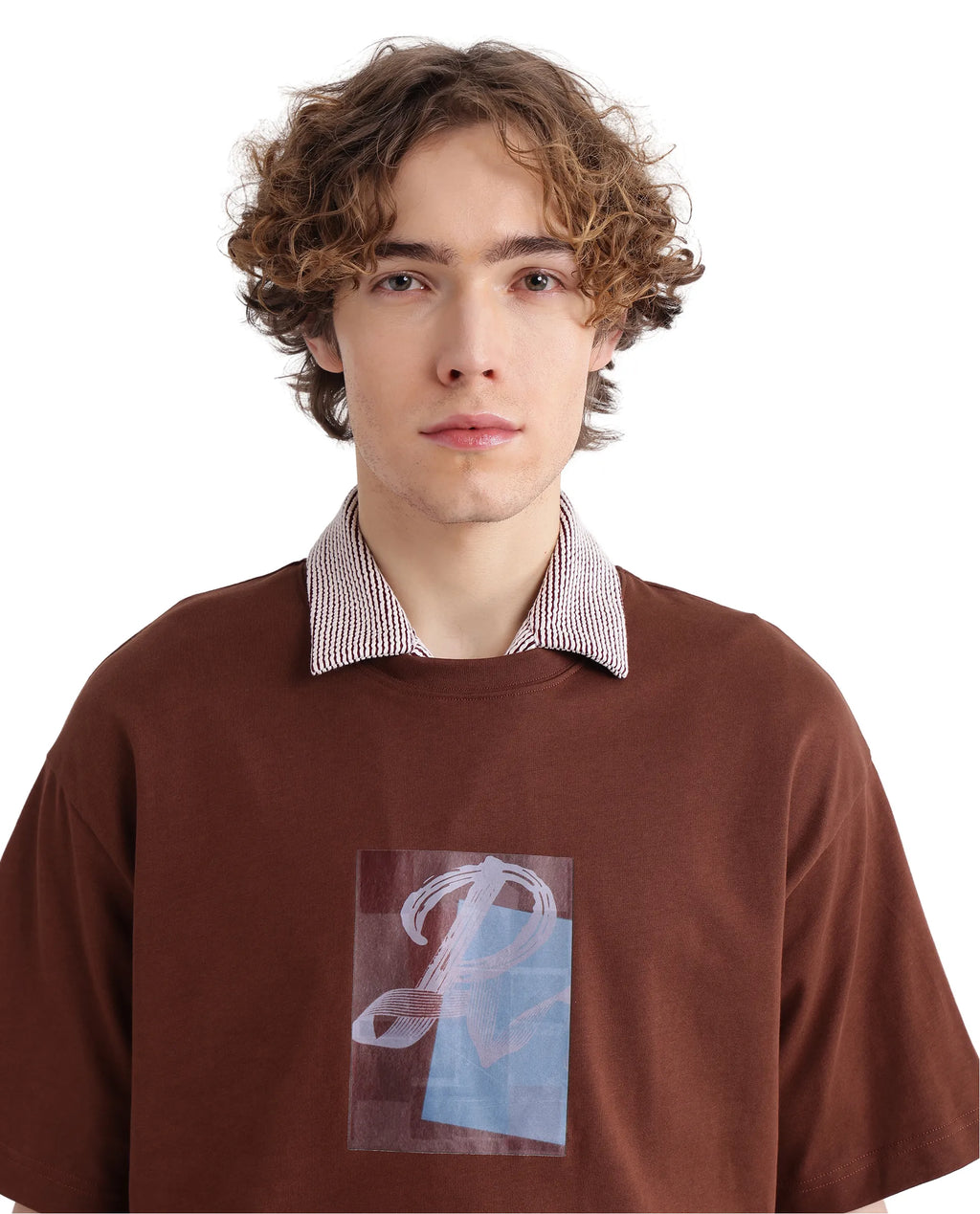 Rare Rabbit Men's Justin Brown Cotton Graphic Print Oversized Fit Half Sleeve Crew Neck T-Shirt