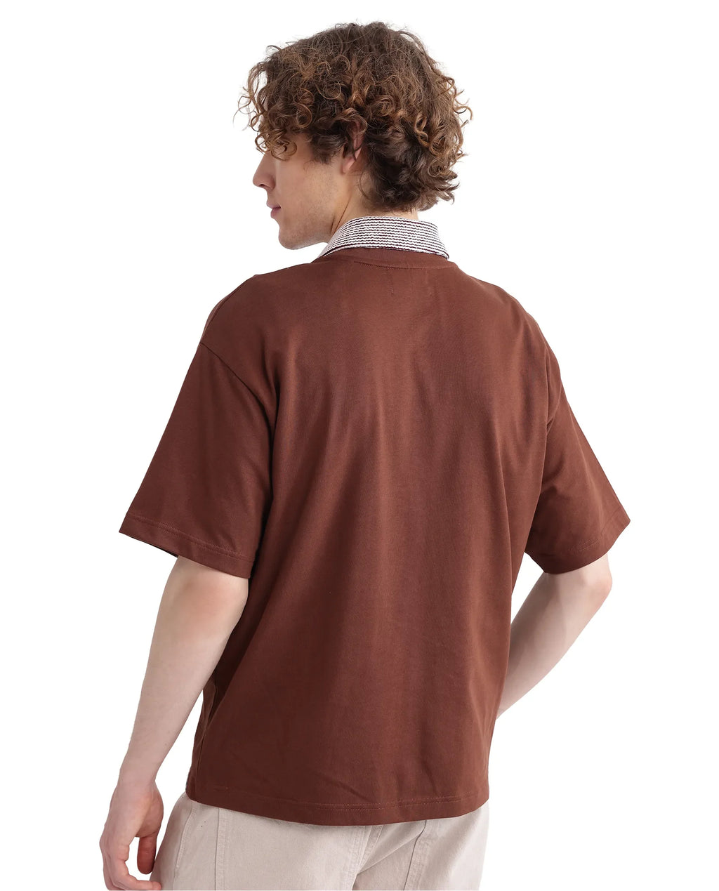 Rare Rabbit Men's Justin Brown Cotton Graphic Print Oversized Fit Half Sleeve Crew Neck T-Shirt