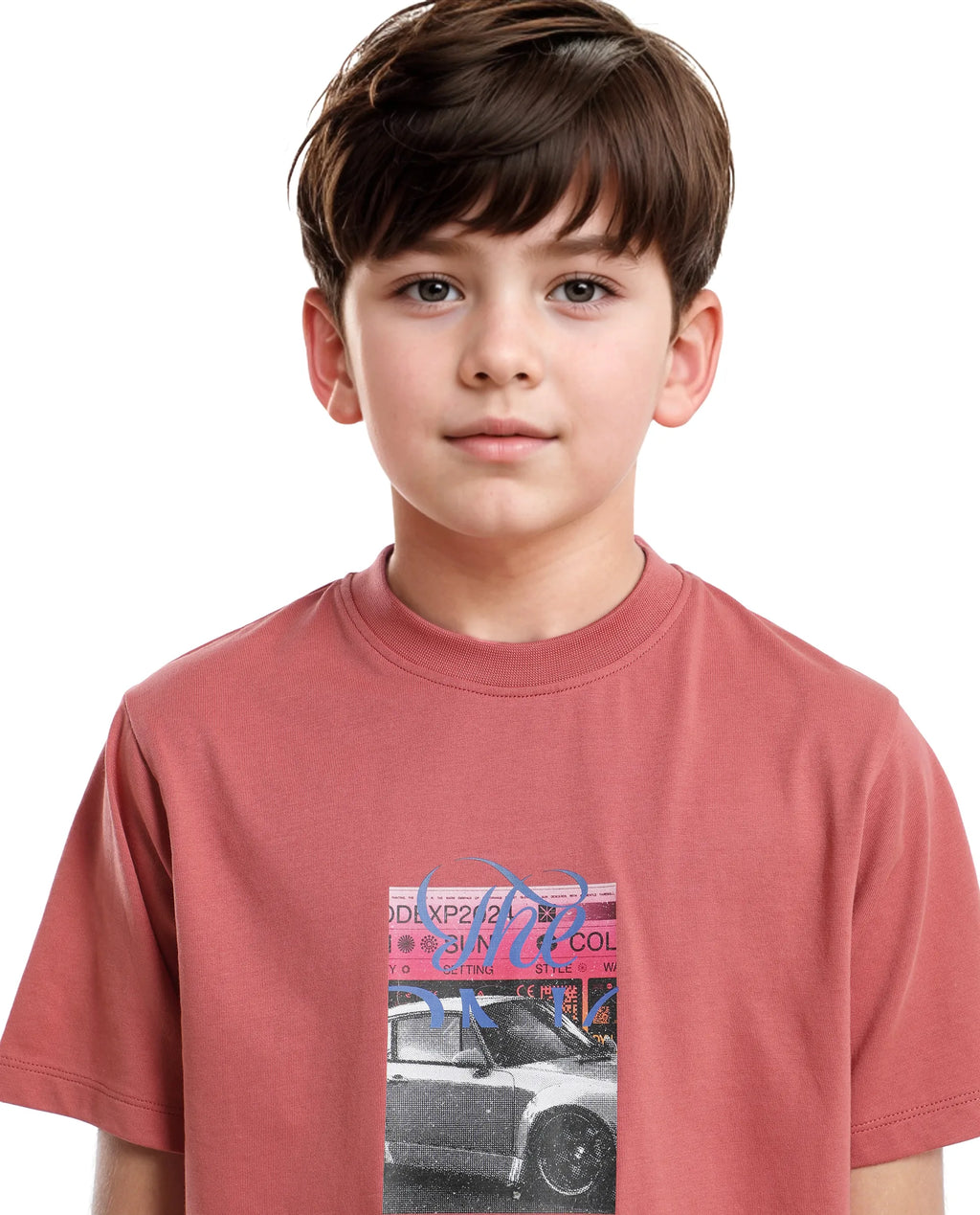 Rare Ones Kids Just-K Light Red Cotton Solid Slip-On Regular Fit T-Shirt