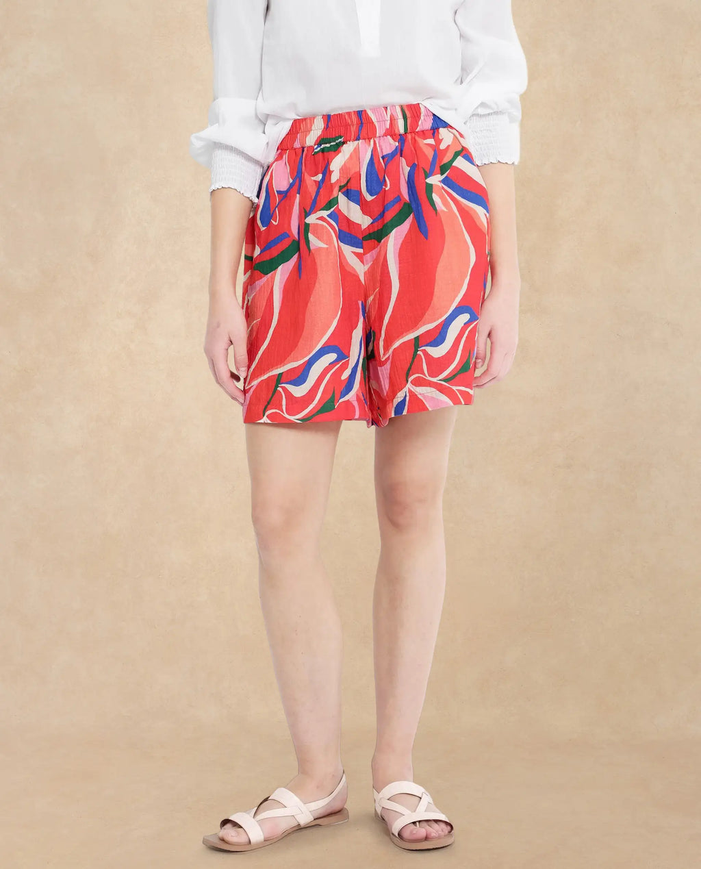 Rareism Women's Kabuto-B Multi Cotton Blend Abstract Print Mini Relaxed Fit Shorts
