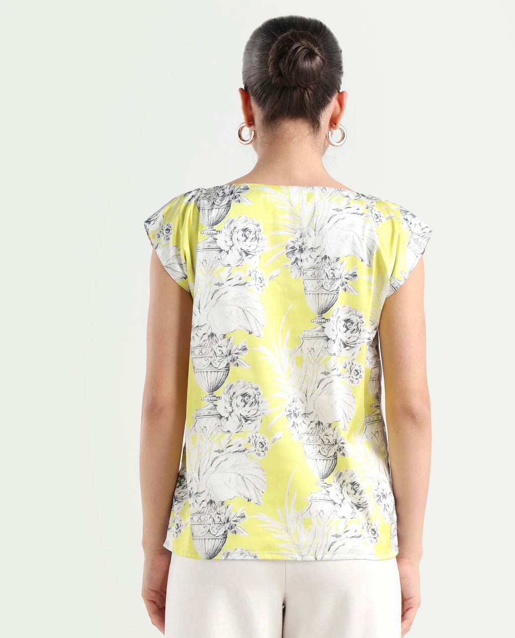 Rareism Women's Kanadio-T Yellow Polyester Boat Neck Floral Print Extended Sleeves Regular Fit Top