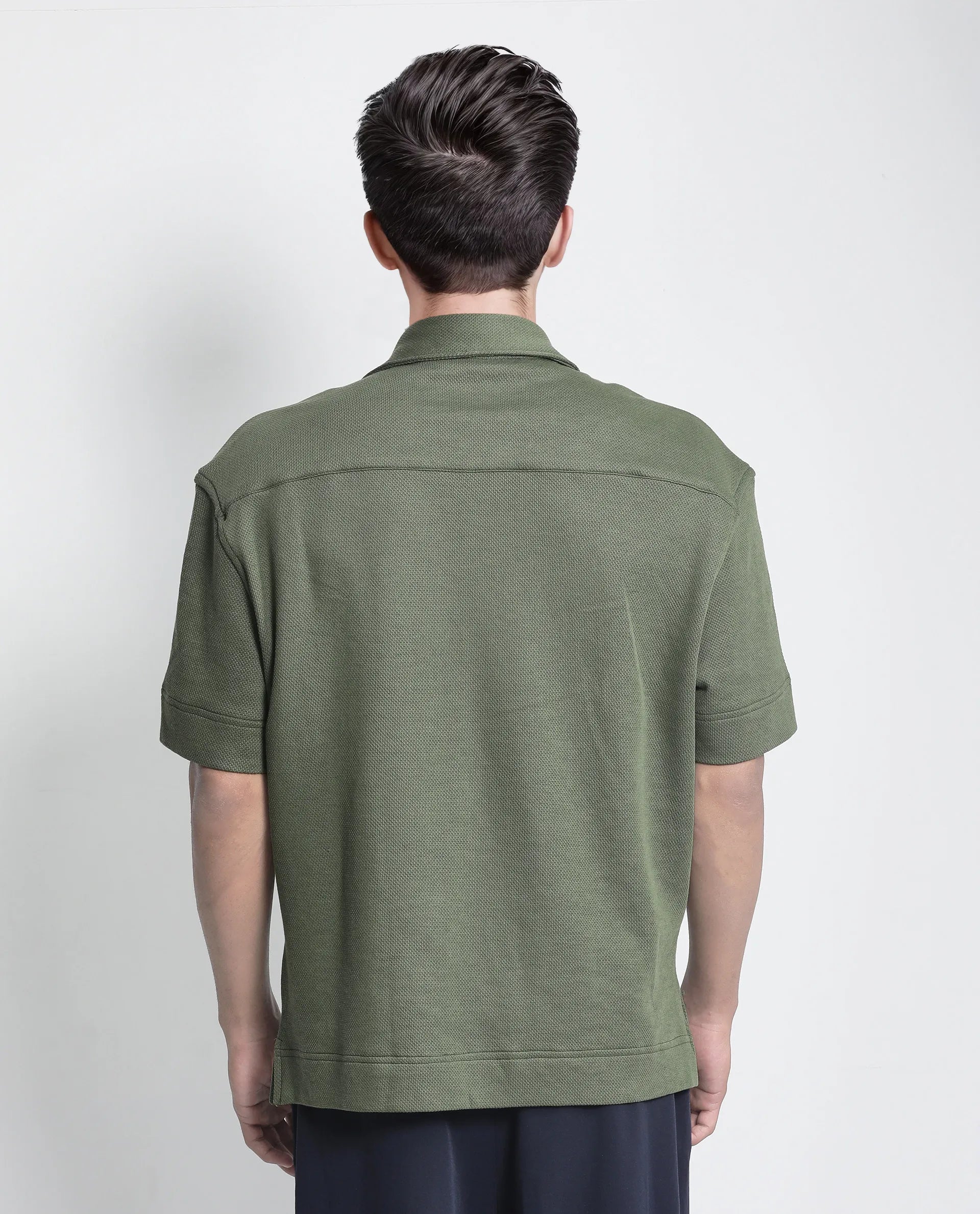 Rare Rabbit Men's Kash Dark Green Viscose Plain Boxy Fit Half Sleeve Collared Shirt