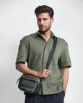 Rare Rabbit Men's Kash Dark Green Viscose Plain Boxy Fit Half Sleeve Collared Shirt