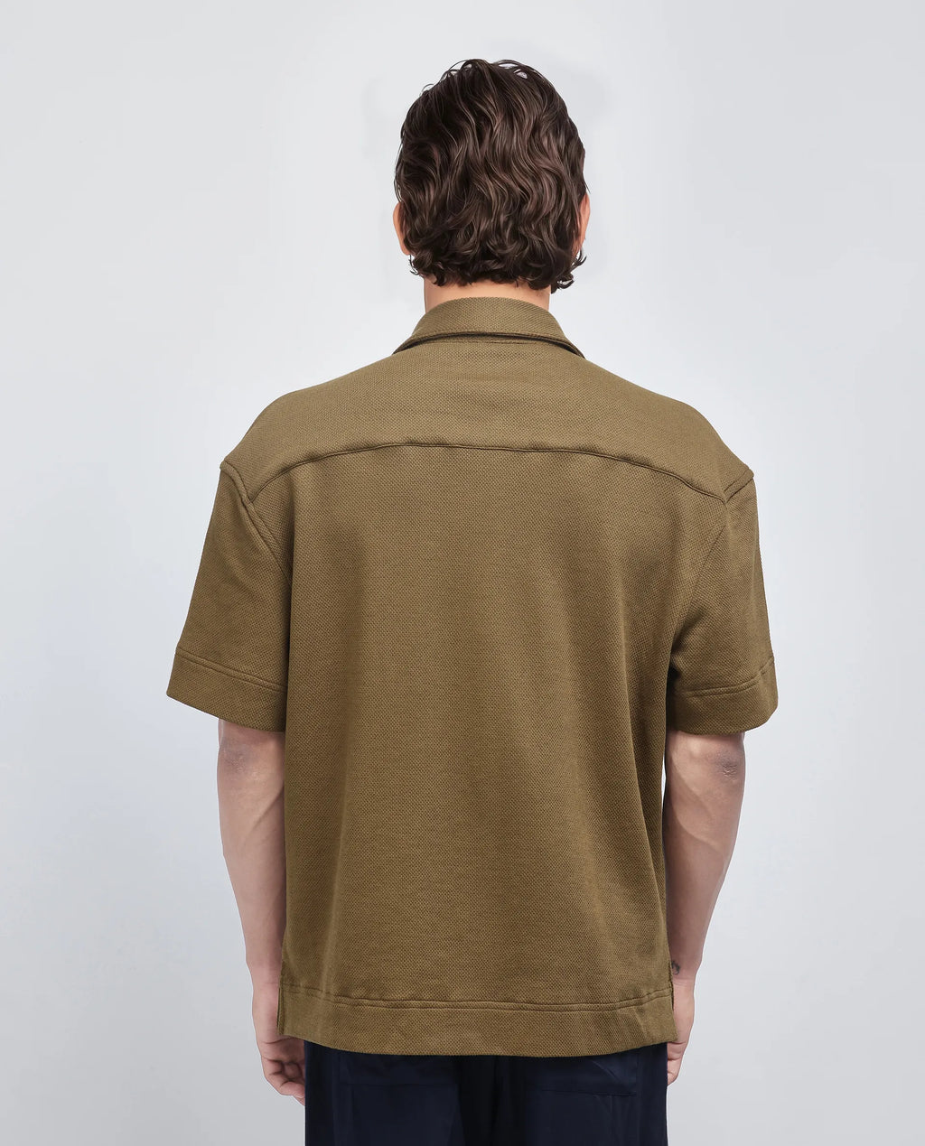 Rare Rabbit Men's Kash Olive Viscose Plain Boxy Fit Half Sleeve Collared Shirt
