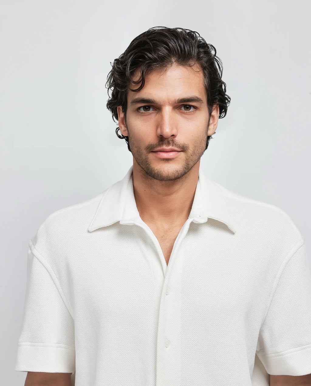 Rare Rabbit Men's Kash White Viscose Plain Boxy Fit Half Sleeve Collared Shirt