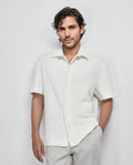 Rare Rabbit Men's Kash White Viscose Plain Boxy Fit Half Sleeve Collared Shirt