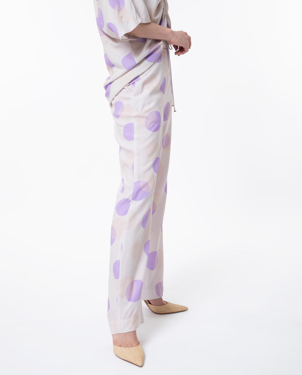Rareism Women's Kelly Beige Cotton Polka Print Regular Fit Trouser