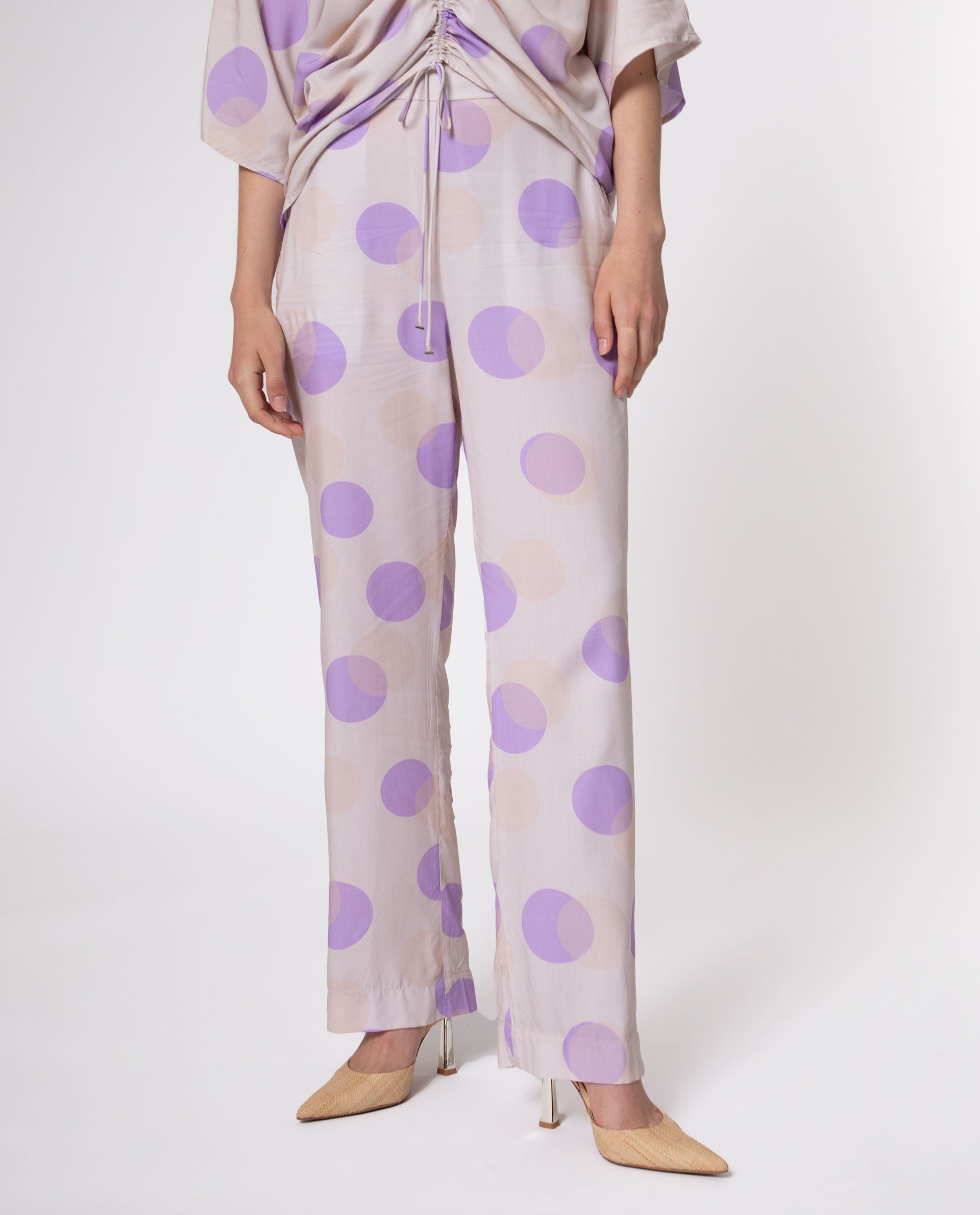 Rareism Women's Kelly Beige Cotton Polka Print Regular Fit Trouser