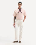 Rare Rabbit Men's Kelo Off White Cotton Blend Plain Regular Fit Trouser