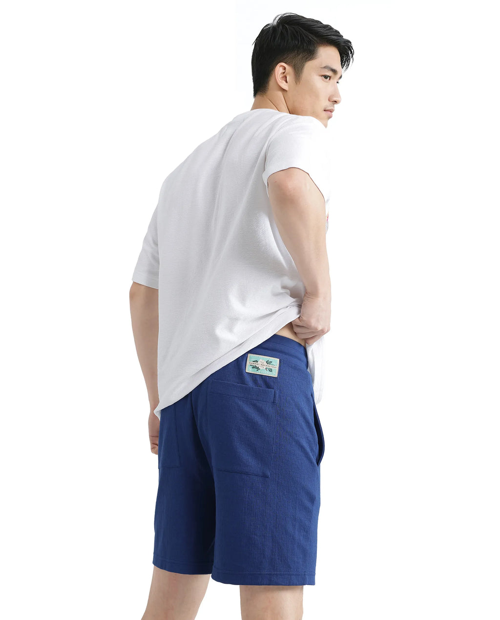 Rare Rabbit Men's Kelor Blue Cotton Blend Plain Regular Fit Shorts