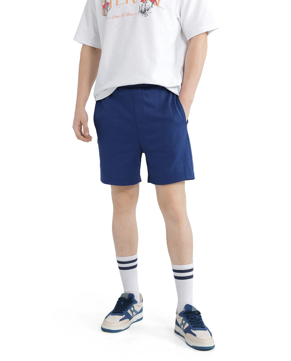 Rare Rabbit Men's Kelor Blue Cotton Blend Plain Regular Fit Shorts
