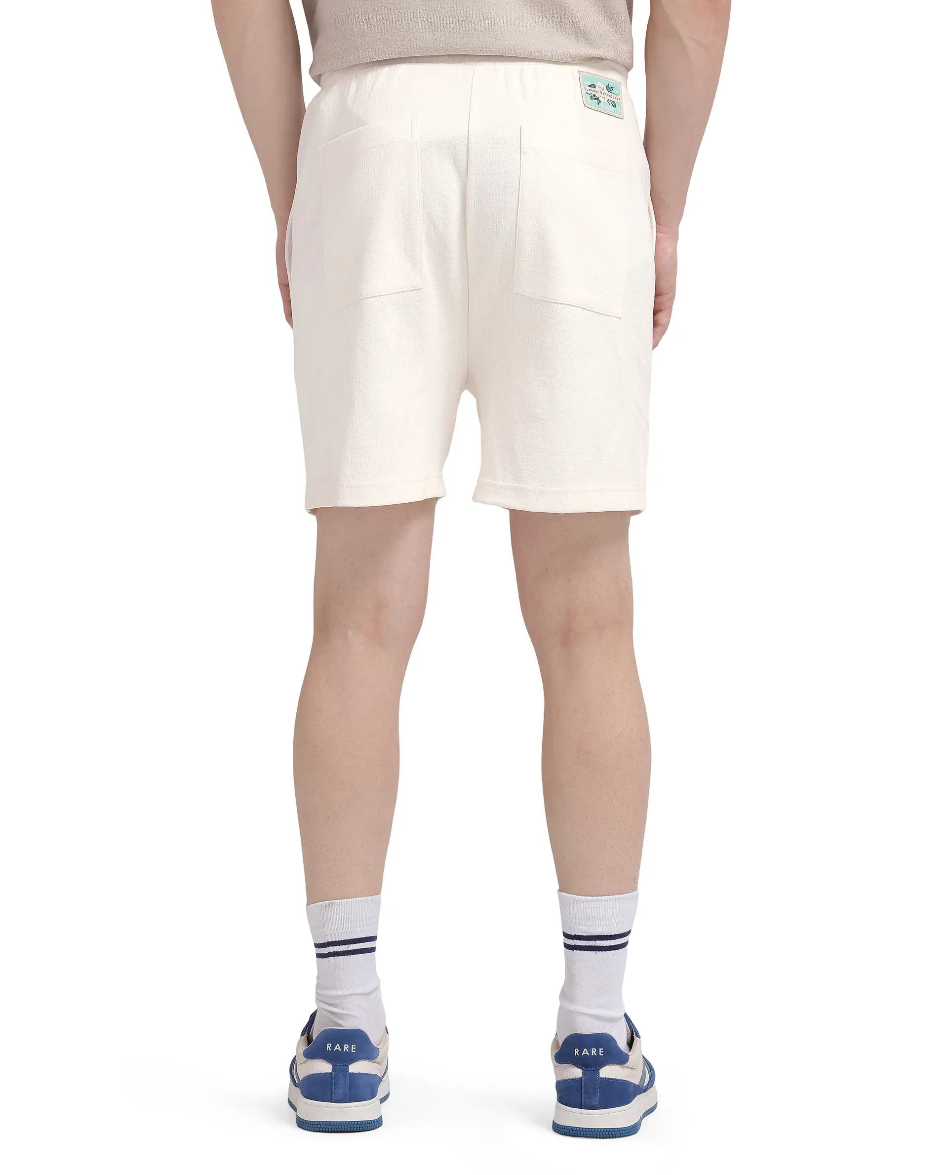 Rare Rabbit Men's Kelor Off White Cotton Blend Plain Regular Fit Shorts