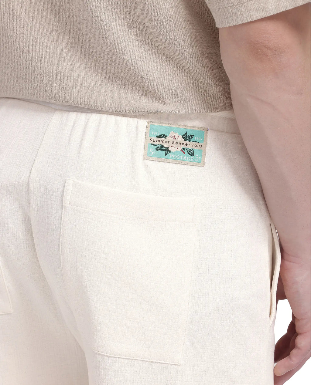 Rare Rabbit Men's Kelor Off White Cotton Blend Plain Regular Fit Shorts