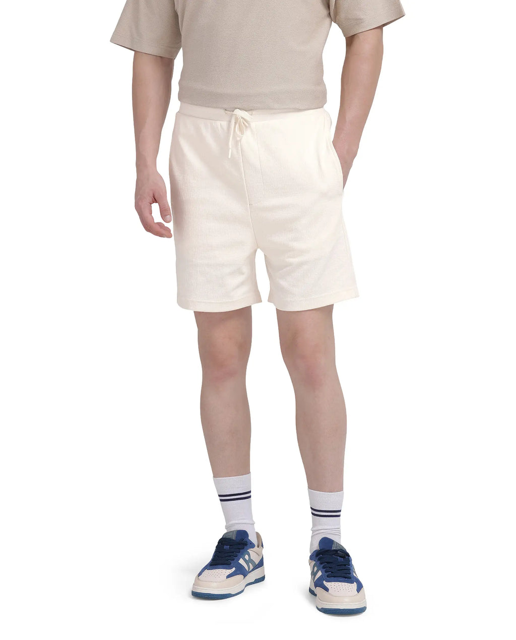 Rare Rabbit Men's Kelor Off White Cotton Blend Plain Regular Fit Shorts