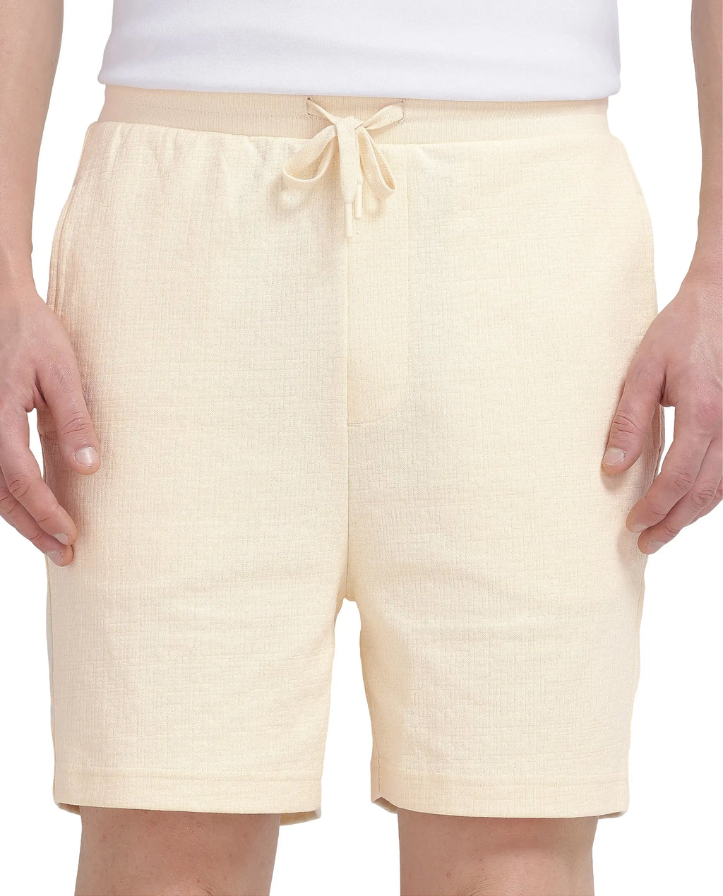 Rare Rabbit Men's Kelor Pastel Yellow Cotton Blend Plain Regular Fit Shorts