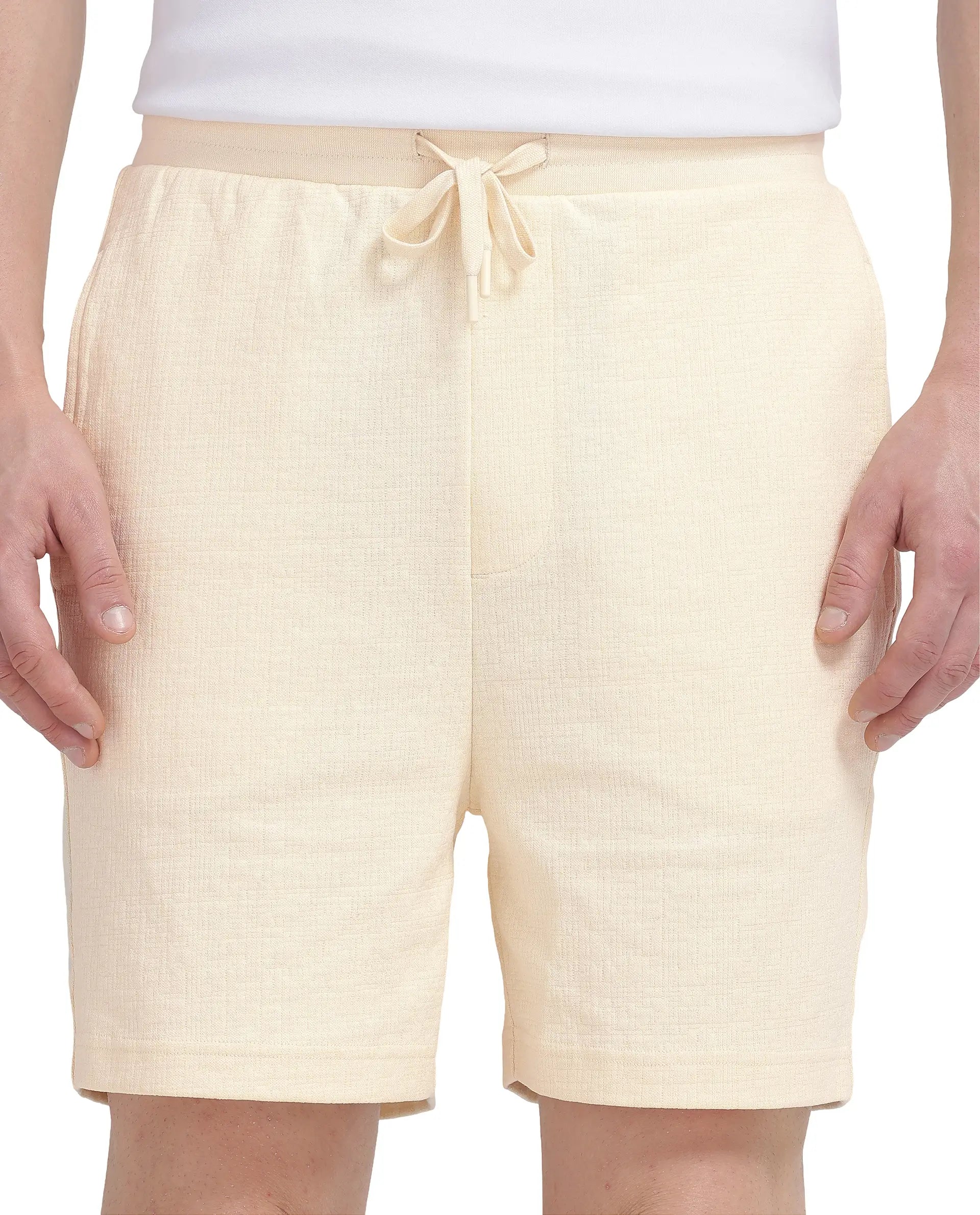 Rare Rabbit Men's Kelor Pastel Yellow Cotton Blend Plain Regular Fit Shorts