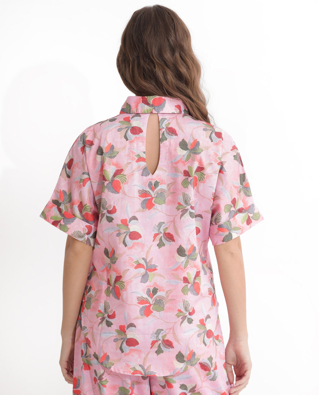 Rareism Women's Kentoy-T Light Pink Cotton Spread Collar Floral Print Extended Sleeves Regular Fit Top