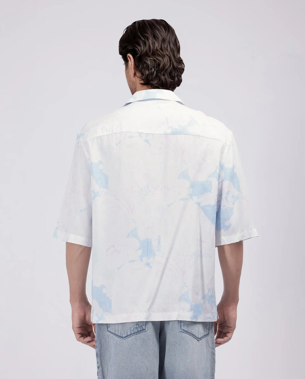 Rare Rabbit Men's Ken White Viscose Abstract Print Boxy Fit Half Sleeve Cuban Collar Shirt