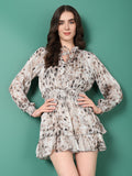 Women's Brown Printed Floral Fit and Flare Dress
