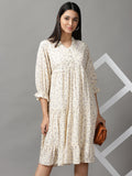 Women's Cream Chiffon Fit & Flare Dress