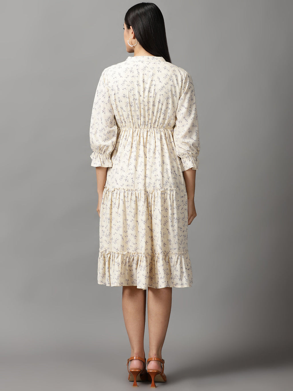 Women's Cream Chiffon Fit & Flare Dress