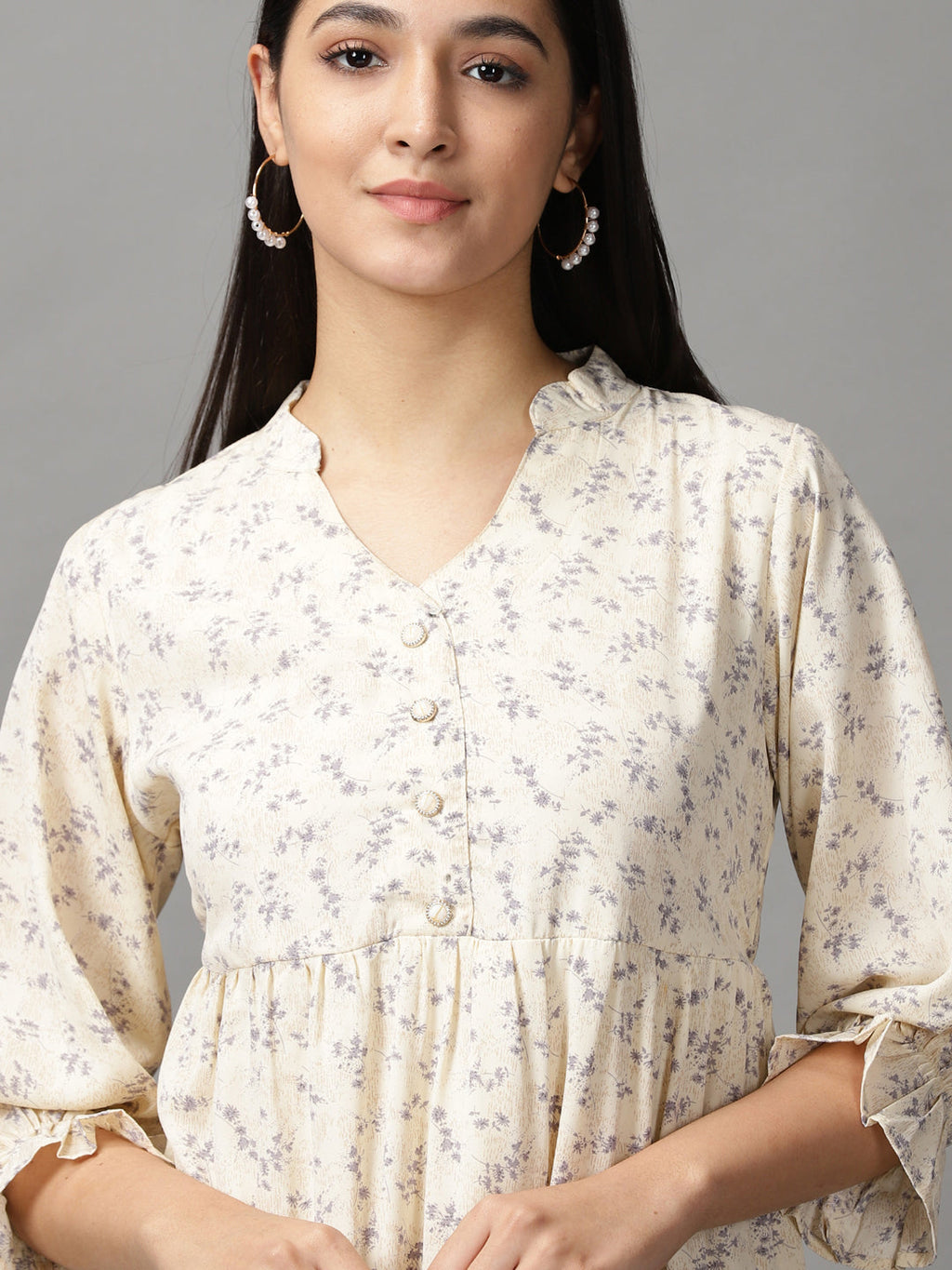 Women's Cream Chiffon Fit & Flare Dress