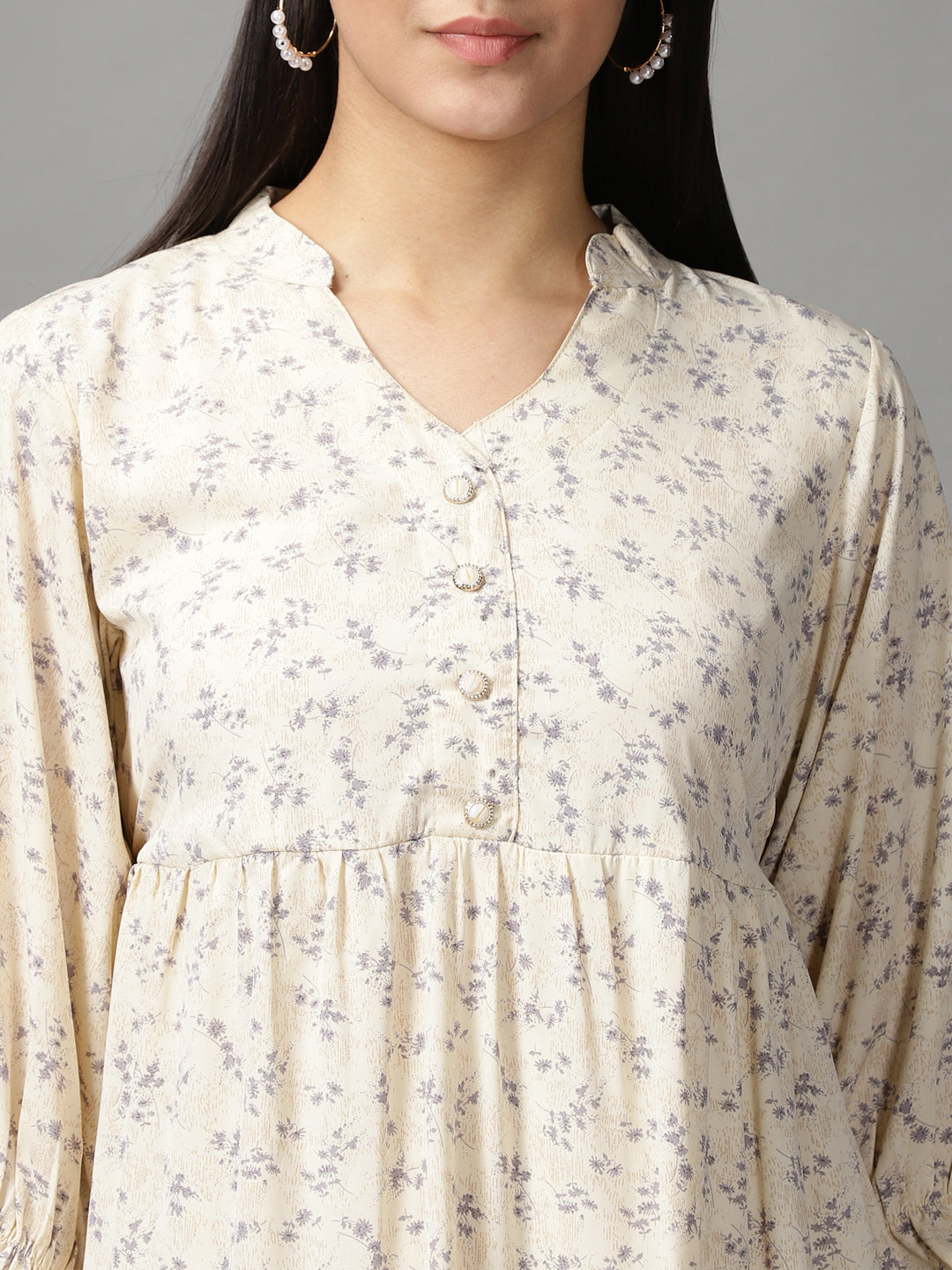 Women's Cream Chiffon Fit & Flare Dress