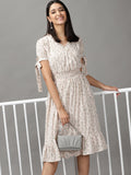 Women's Cream Chiffon Fit & Flare Dress