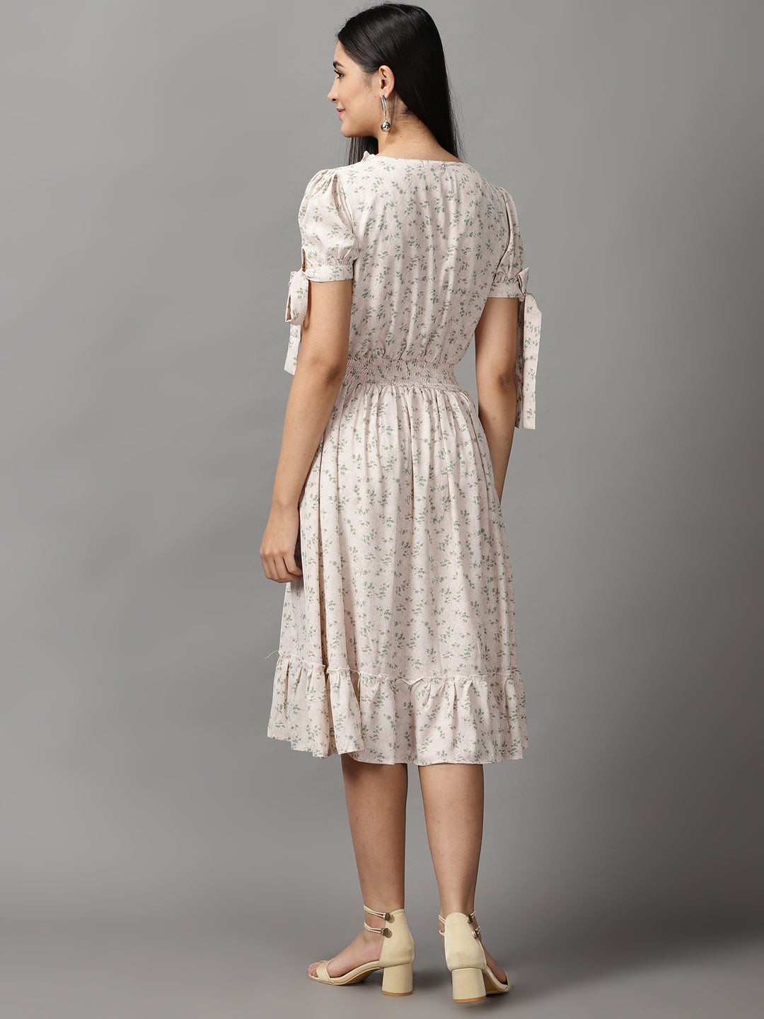 Women's Cream Chiffon Fit & Flare Dress