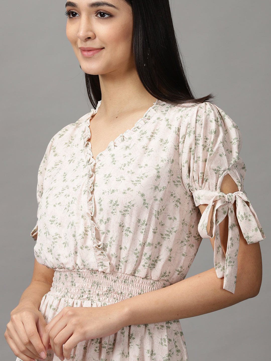 Women's Cream Chiffon Fit & Flare Dress