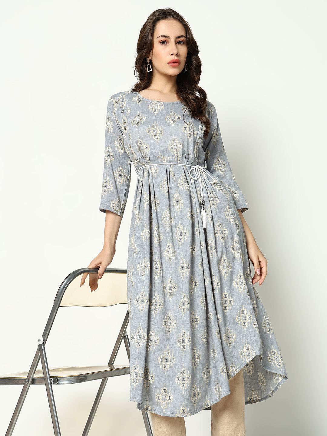 Women's Printed Empire Grey Kurta
