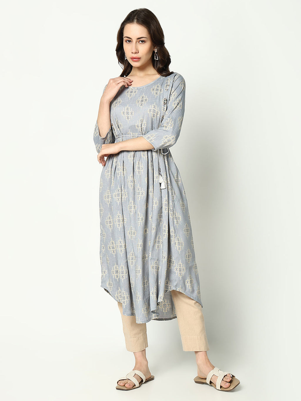 Women's Printed Empire Grey Kurta