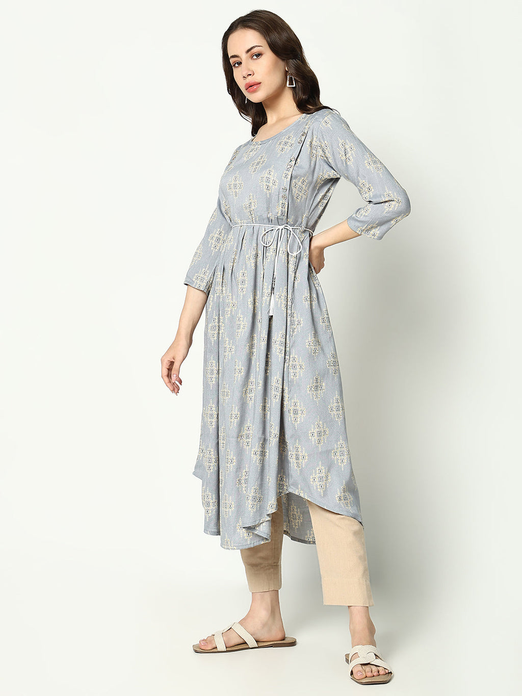 Women's Printed Empire Grey Kurta