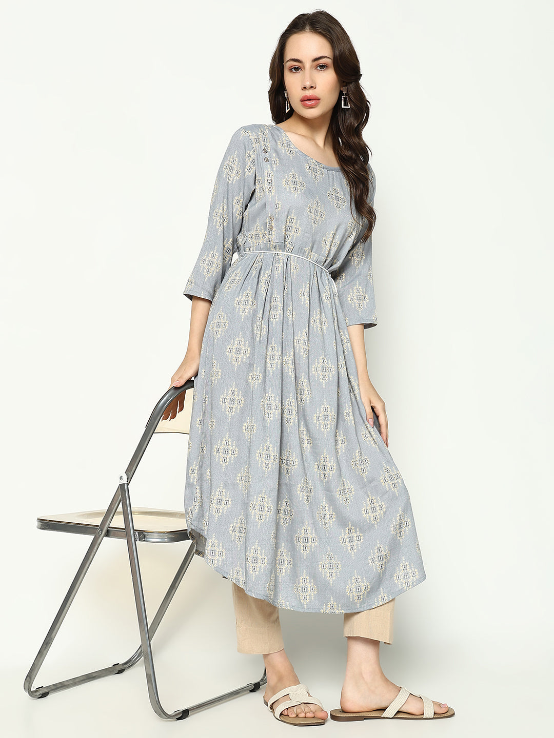 Women's Printed Empire Grey Kurta