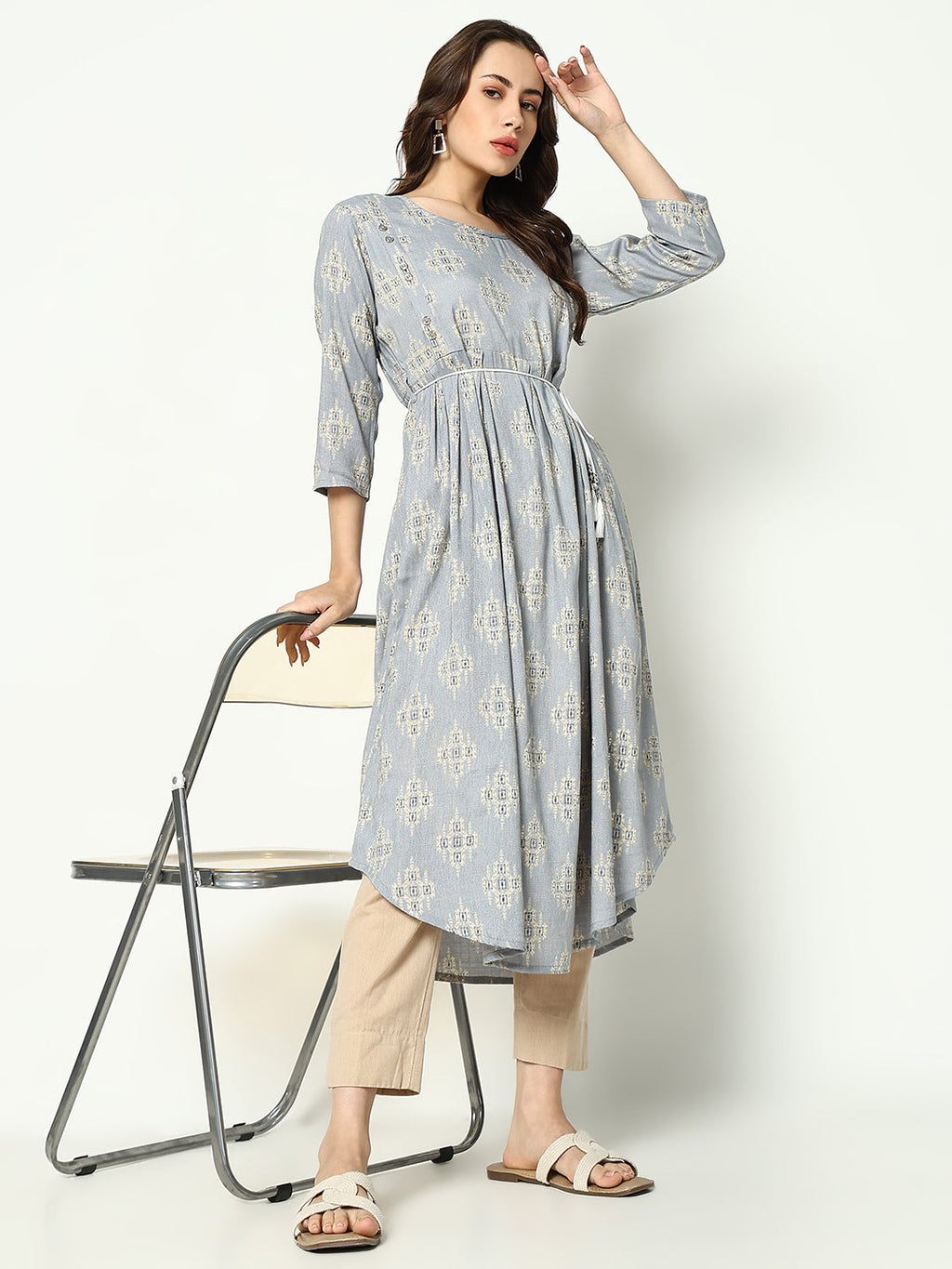 Women's Printed Empire Grey Kurta