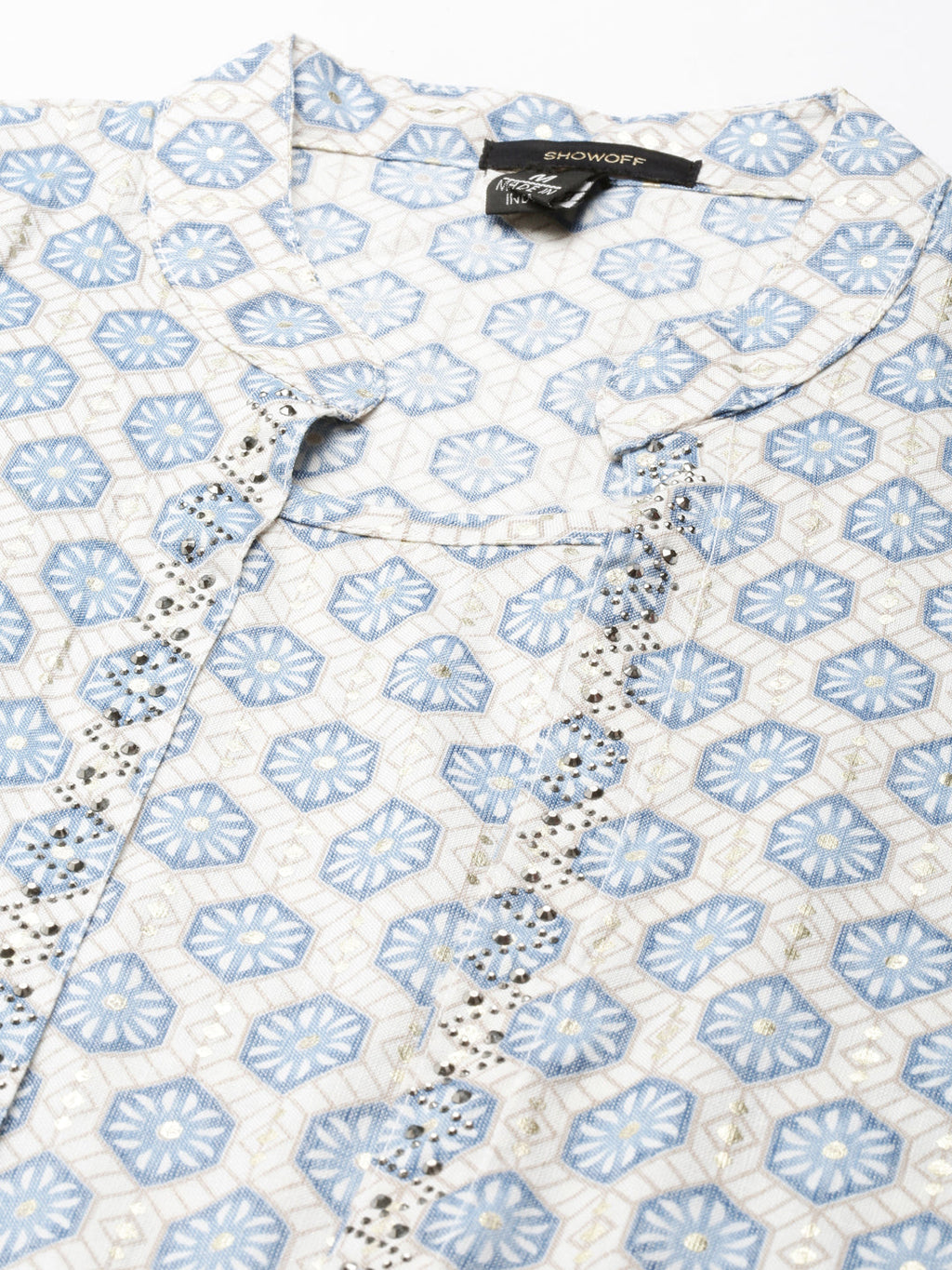 Women's Blue Ethnic Motifs Printed Layered A-Line Kurta