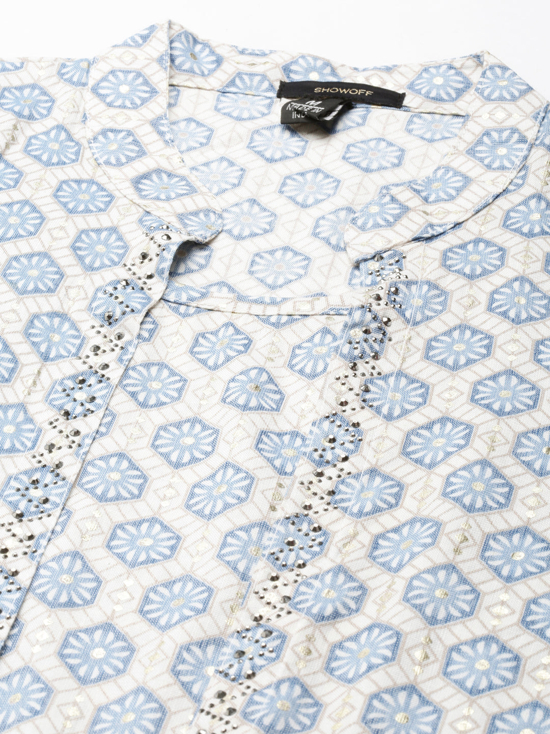 Women's Blue Ethnic Motifs Printed Layered A-Line Kurta
