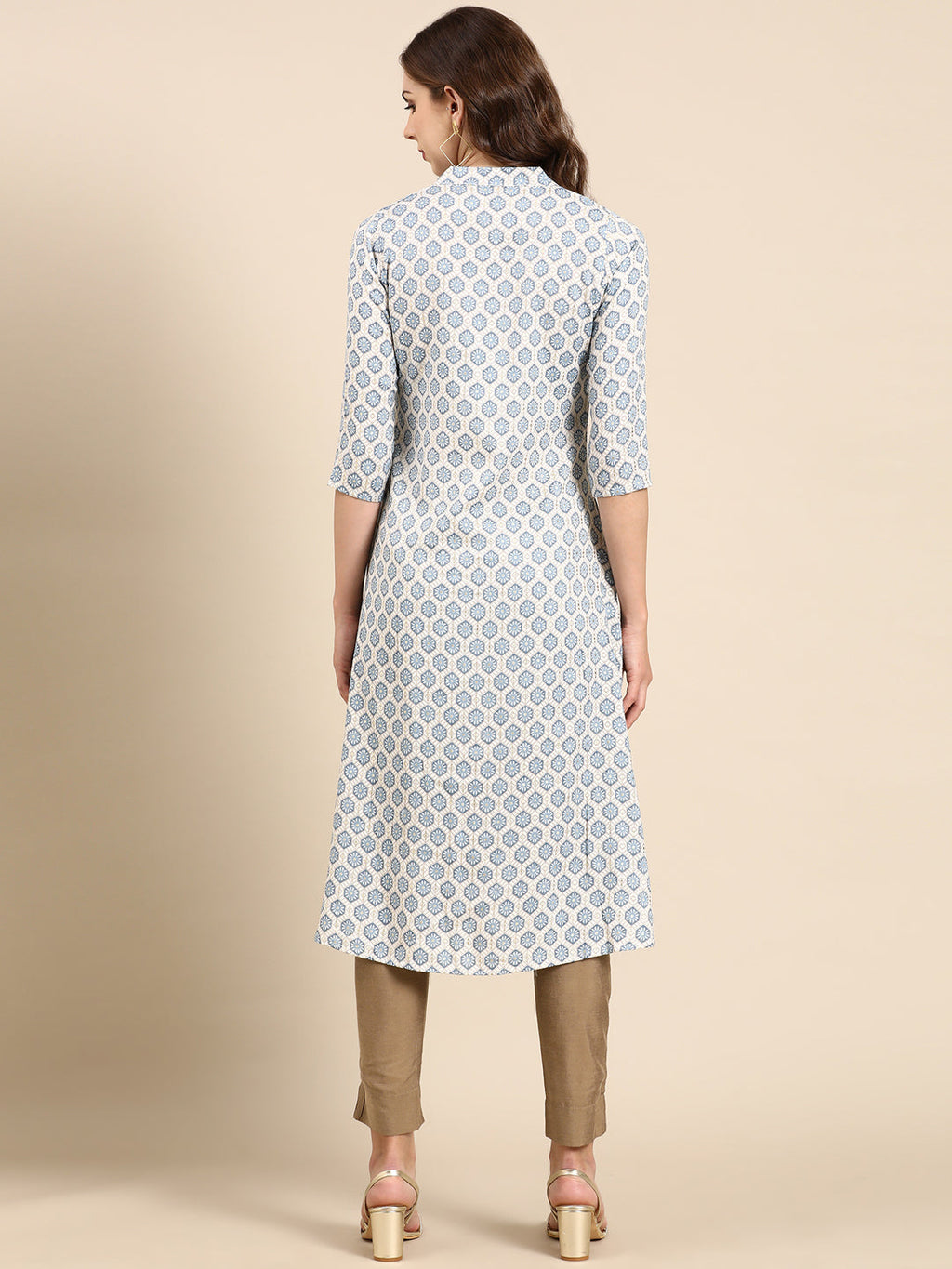 Women's Blue Ethnic Motifs Printed Layered A-Line Kurta