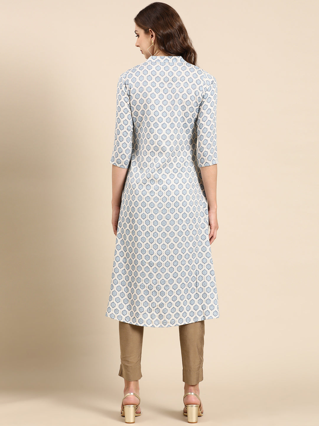 Women's Blue Ethnic Motifs Printed Layered A-Line Kurta