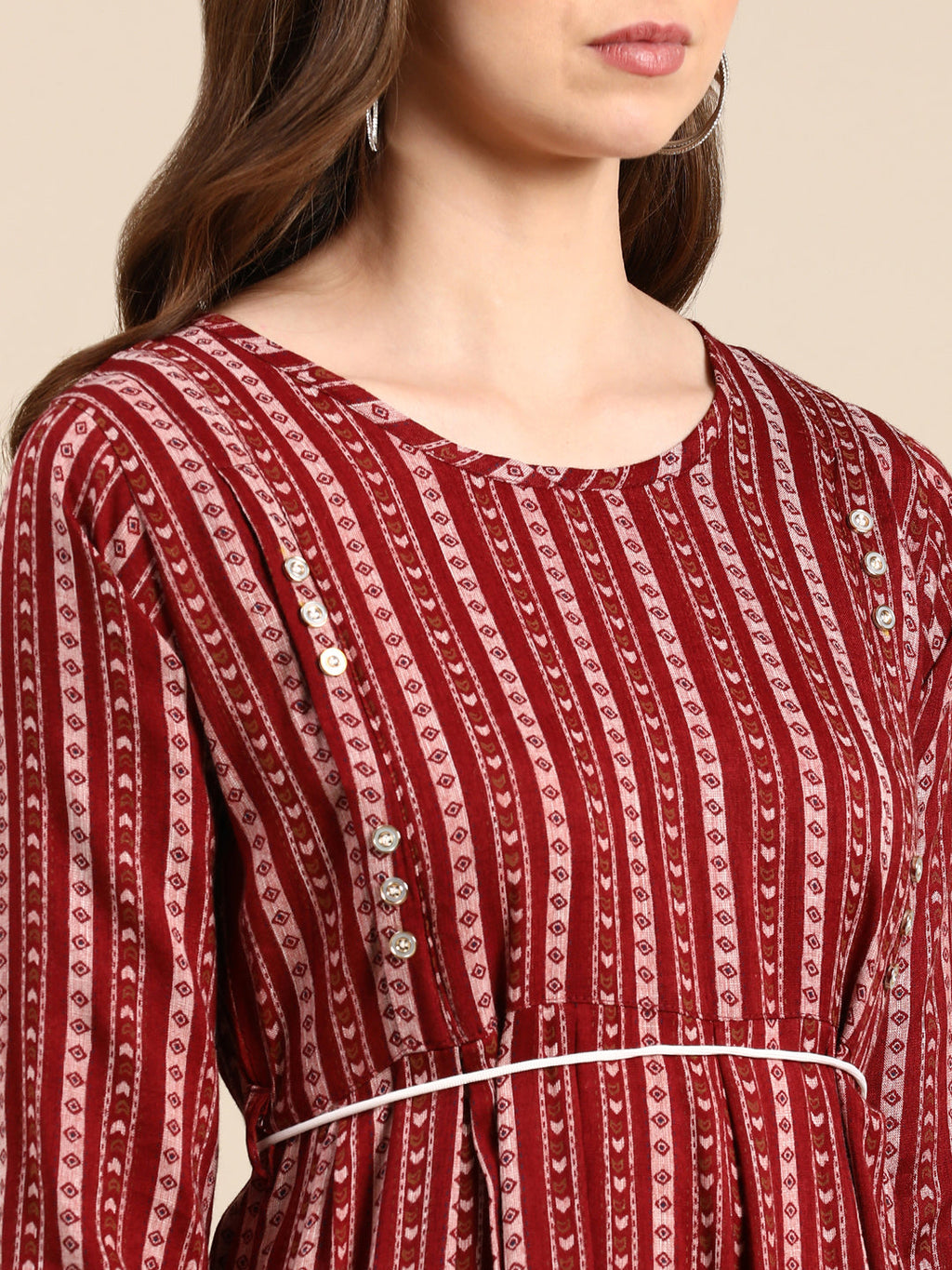 Women's Maroon Ethnic Motifs Printed Anarkali Kurta