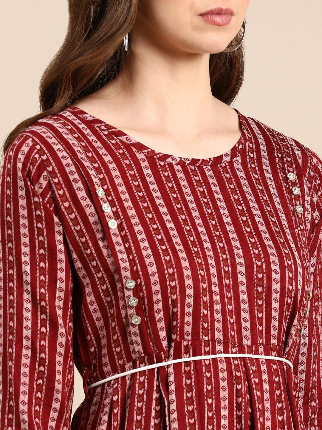 Women's Maroon Ethnic Motifs Printed Anarkali Kurta