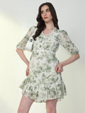 Women's Floral Green A-Line Dress