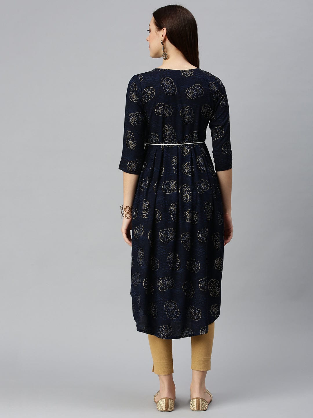 Women's Printed Navy Blue A-Line Kurta