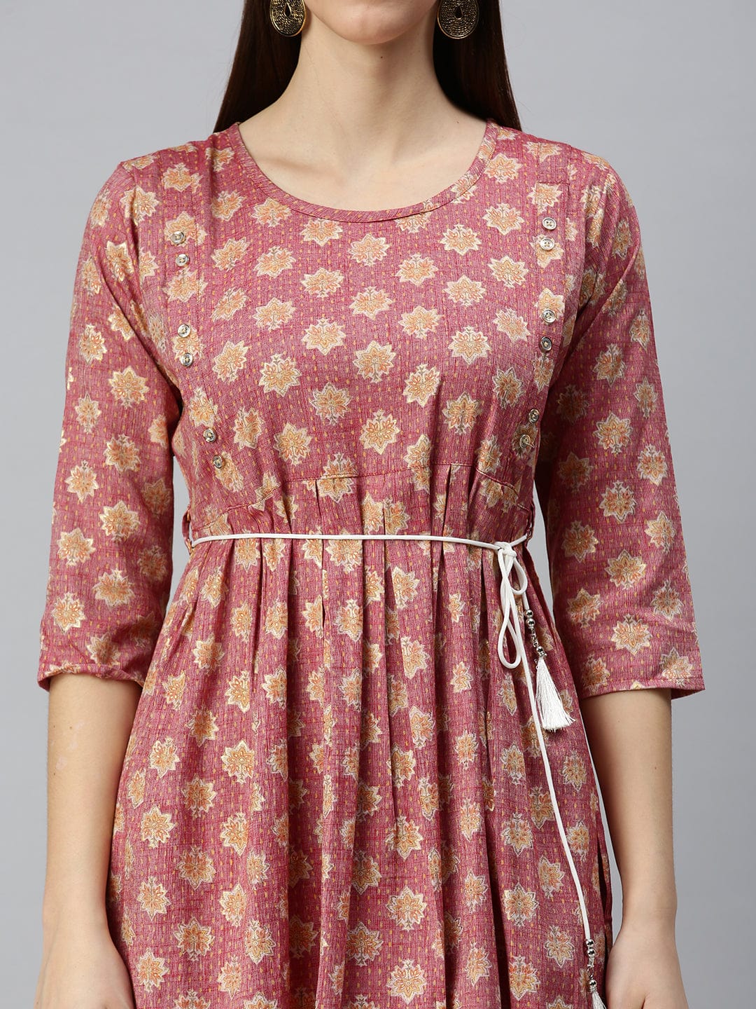 Women's Printed Rust A-Line Kurta