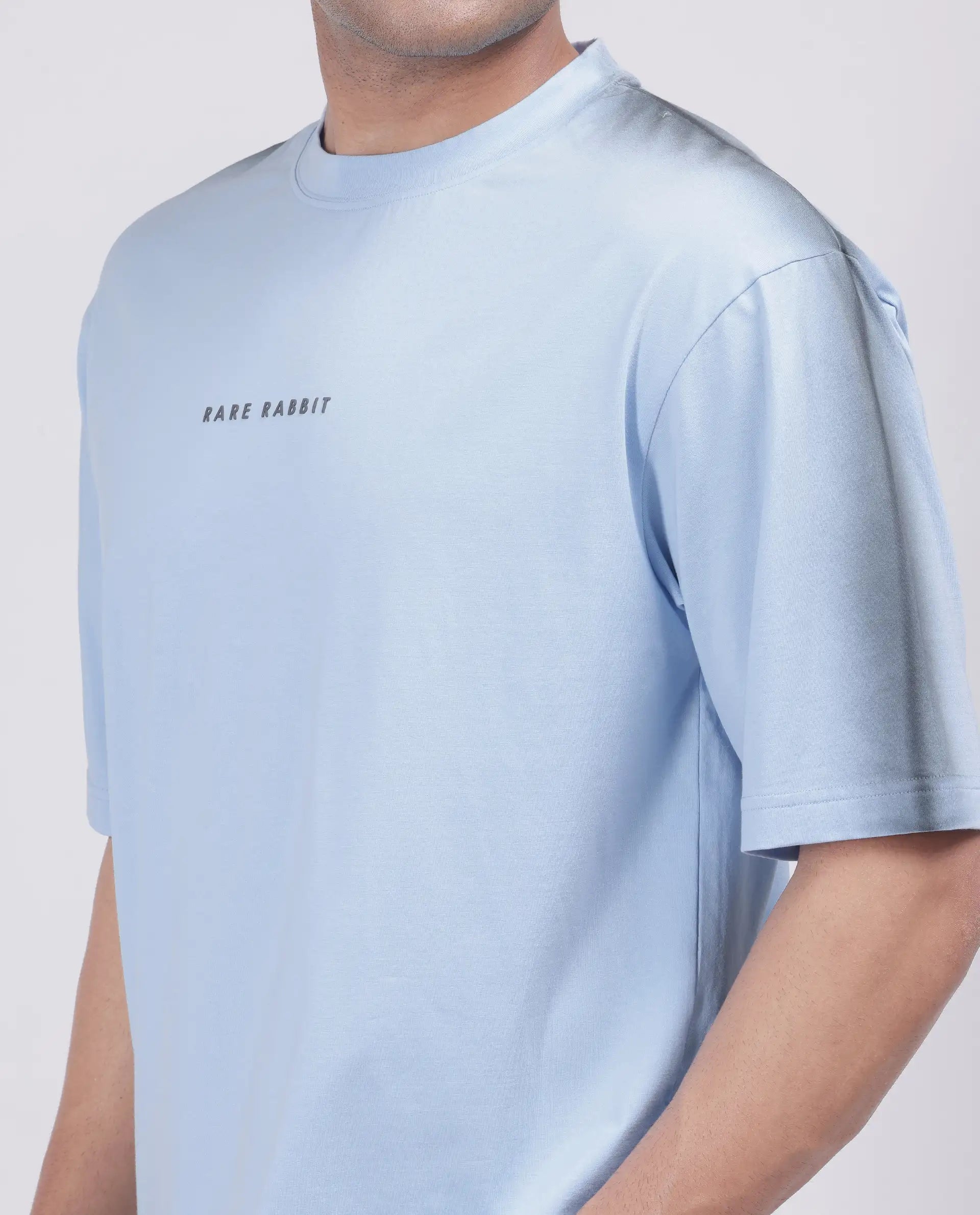 Rare Rabbit Men's Kruv Blue Cotton Printed Boxy Fit Half Sleeve Crew Neck T-Shirt