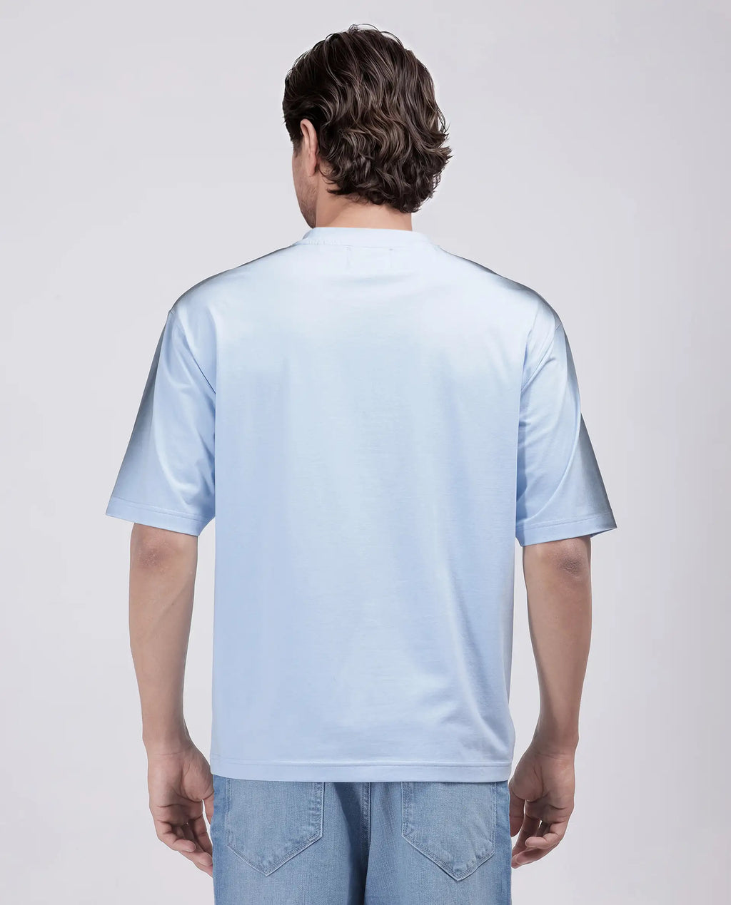 Rare Rabbit Men's Kruv Blue Cotton Printed Boxy Fit Half Sleeve Crew Neck T-Shirt
