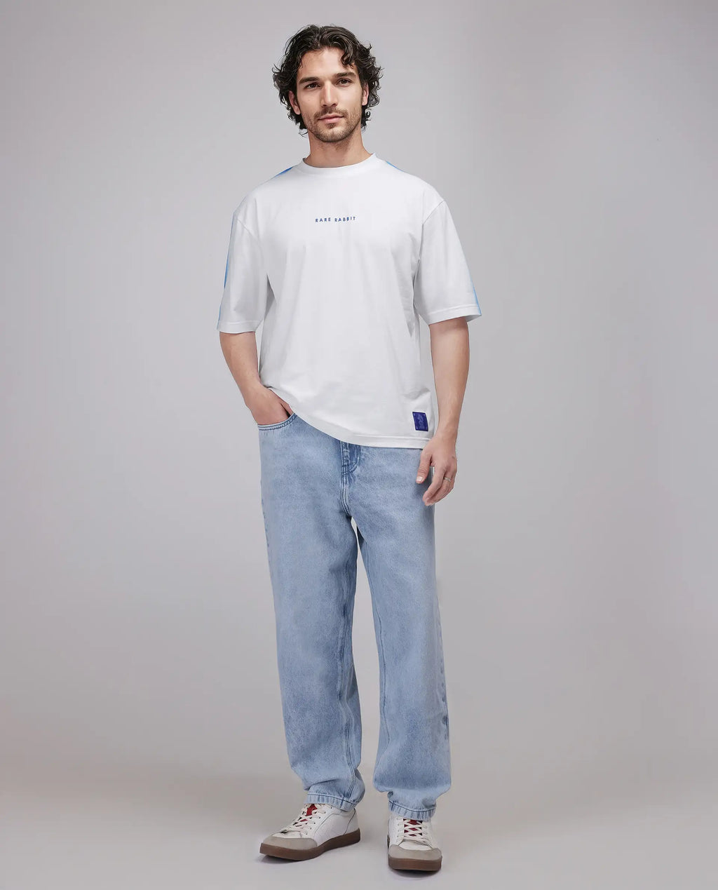 Rare Rabbit Men's Kruv White Cotton Printed Boxy Fit Half Sleeve Crew Neck T-Shirt